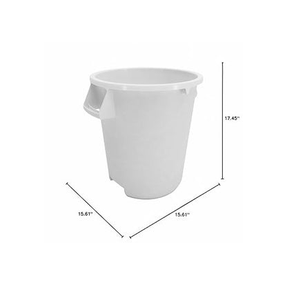 SPARTA Bronco 10 Gallon Trash Can, Thick Polyethylene Bin, NSF Certified Waste Container with Top Handles, Bottom Handholds, Reinforced Base and Stackable, LLDPE, 10 Gallon, White (Pack of 6)