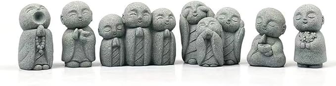 livelyfish Japanese Monk Statue Praying Zen Sandstone Mini Buddha Statues Asian Garden Sculptures for Wealth Good Luck Feng Shui Home Decor, J