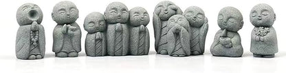 livelyfish Japanese Monk Statue Praying Zen Sandstone Mini Buddha Statues Asian Garden Sculptures for Wealth Good Luck Feng Shui Home Decor, J