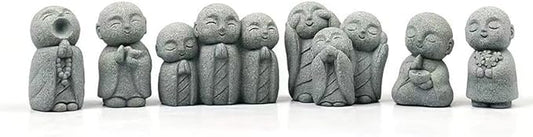 livelyfish Japanese Monk Statue Praying Zen Sandstone Mini Buddha Statues Asian Garden Sculptures for Wealth Good Luck Feng Shui Home Decor, J