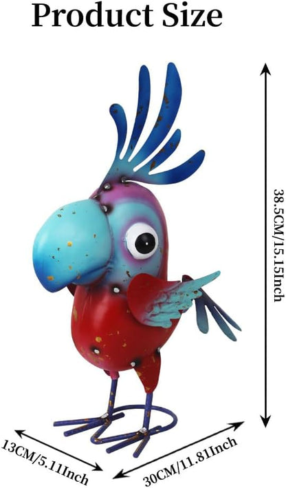Metal Parrot Statue Outdoor Garden Decor,15" Bird Decor Yard Statue Decorations Outdoor,Funny Parrot Sculpture for Patio, Lawn, Backyard(Pink and Blue)