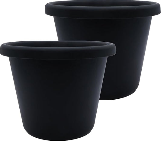 The HC Companies 14 Inch Classic Round Planter Pots with Drainage, Rolled Rim Plastic Planters for Indoor & Outdoor Plants, 2-Pack Decorative Flower Pots for Garden, Office & Home Decor, Black