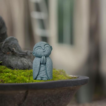 Mini Monk Buddha Statue Sandstone Statues Zen Monk Praying Statue Sculptures for Wealth Good Luck Feng Shui Decor Home Fish Tank Aquarium Garden (Style 14)