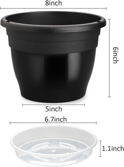 RooTrimmer 8 Inch Nursery Pots Set of 10 with Drainage Holes and Saucers,Plant Pots for Indoor Outdoor Plants,Orchid Pots for Repotting Flowers Herbs Succulents(Black)