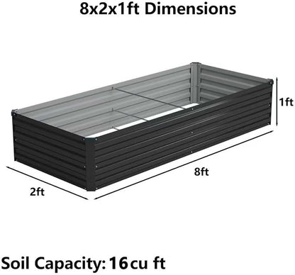 Foxlang 8x2x1ft(2 Pack) Galvanized Raised Garden Bed,Outdoor Planter Box Metal Patio Kit Planting Bed for Vegetables Flowers Herb,Black