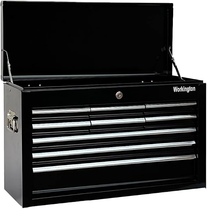 Workington Portable Metal Tool Chest with 9 Drawers, 24" 9-Drawer Tool Chest Cabinet with Ball Bearing Drawer Slides, Steel Tool Storage Box Organizer 4006 Black