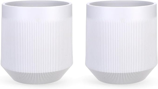 Plant Pots，Set of 2 Plastic Large Pots for Indoor Plants,Flower Pots Outdoor Planters with Drainage Hole and Seamless Saucer,(White 12Inches)