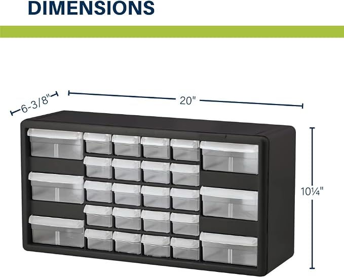Akro-Mils 26-Drawer Plastic Drawer Storage Cabinet for Garage Organization, Bead Organizer, Building Bricks Storage, Teacher Toolbox, Makeup Organizer, 20-Inch W x 6-Inch D x 10-Inch H, 10126 Yellow