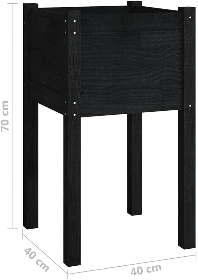 vidaXL Garden Planters - Set of 2, Strong Solid Pinewood Construction, Ideal for Flowers & Plants, Black, Weather-Resistant, 15.7"x 15.7"x27.6"