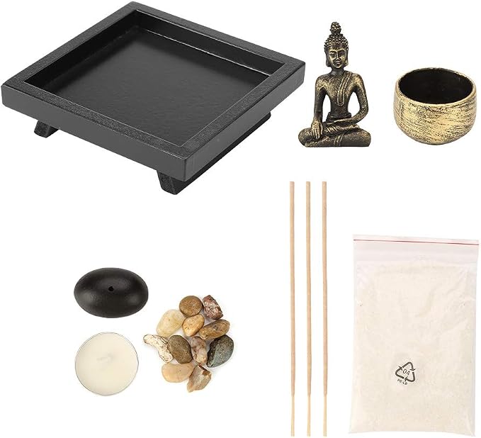 Zen Garden Set Buddha Statue Incense Burner Stick Candle Holder Ornament | Incense Holder for Yoga Meditaion Home Table Decor Gift