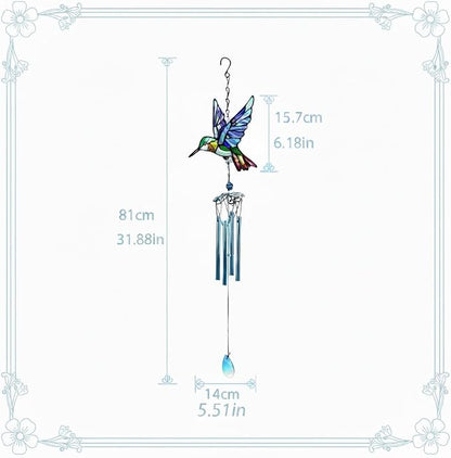 Wind Chimes for Outside, Blue Stained Glass Hummingbird Wind Chime, Deep Tone Memorial Gifts for Women Mom Grandma, Durable Metal Garden Patio Yard Window Decoration