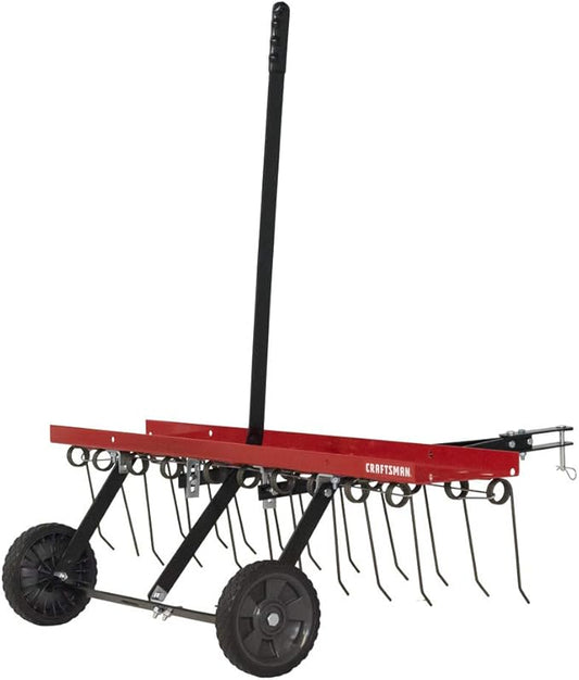 CRAFTSMAN (CMXGZBF7124315), 40-Inch Tow Behind Lawn Dethatcher, 20 Durable Spring Steel Tines Lawn dethatcher, Designed to Pull Behind Lawn and Garden Tractors, Black