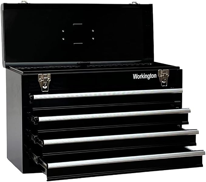 Workington Portable Metal Tool Chest with 4 Drawers, 20" 4-Drawer Tool Chest Cabinet with Ball Bearing Drawer Slides, Steel Tool Storage Box Organizer 4004 Black