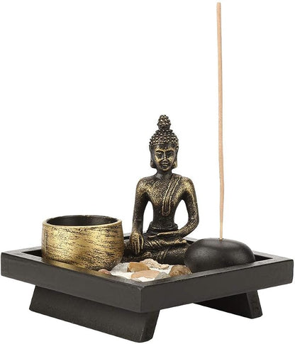 Zen Garden Set Buddha Statue Incense Burner Stick Candle Holder Ornament | Incense Holder for Yoga Meditaion Home Table Decor Gift