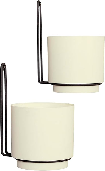 2 Pcs Wall Mounted Hanging Planter Vase for Indoor and Outdoor Plants Modern Metal Wall and Ceiling Planter Minimalist Flower Pot (White, 5.91 inch)