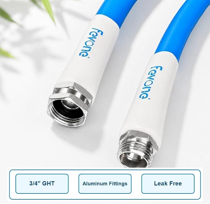 FEVONE Kink Free Garden hose 100 ft, Heavy Duty Water Hose | Drinking Water Safe, Flexible Lightweight Hybrid Polymer, 5/8 ID, 600 PSI, Leak-Free, Aluminum 3/4 GHT Connectors