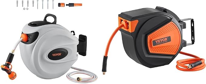 VEVOR Retractable Hose Reel, 65 ft x 5/8 inch, 180° Swivel Bracket Wall-Mounted & Retractable Air Hose Reel, 3/8 IN x 50 FT Hybrid Air Hose Max 300PSI