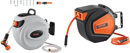 VEVOR Retractable Hose Reel, 65 ft x 5/8 inch, 180° Swivel Bracket Wall-Mounted & Retractable Air Hose Reel, 3/8 IN x 50 FT Hybrid Air Hose Max 300PSI