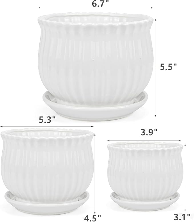 Yesland 3 Pack Ceramic Planter Pots, 3.9"/5.3"/6.7" Modern Round Flower Pots with Drainage Holes & Saucers, Small Indoor Planters for Succulent Cactus, Home Decor Gift