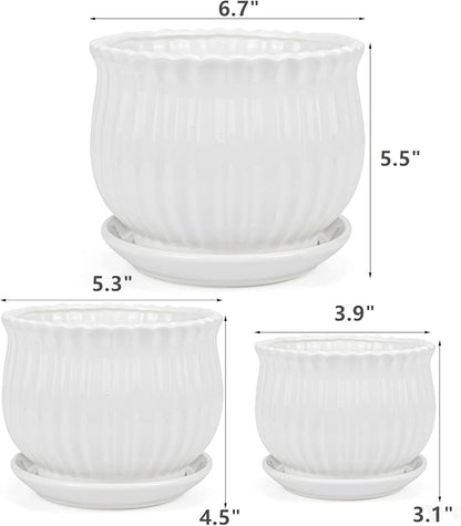 Yesland 3 Pack Ceramic Planter Pots, 3.9"/5.3"/6.7" Modern Round Flower Pots with Drainage Holes & Saucers, Small Indoor Planters for Succulent Cactus, Home Decor Gift