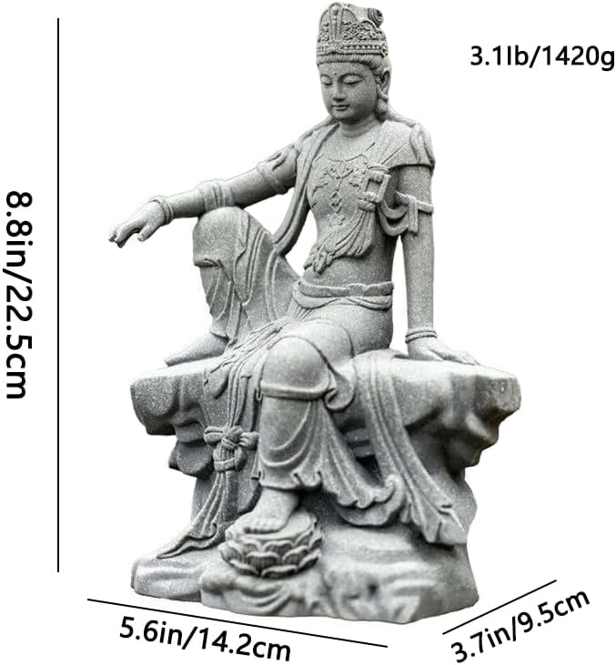 livelyfish Aquarium Buddha Statue Guanyin Buddha Sandstone Sculpture for Zen Garden Fish Tank Home Decor (L)