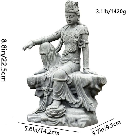 livelyfish Aquarium Buddha Statue Guanyin Buddha Sandstone Sculpture for Zen Garden Fish Tank Home Decor (L)