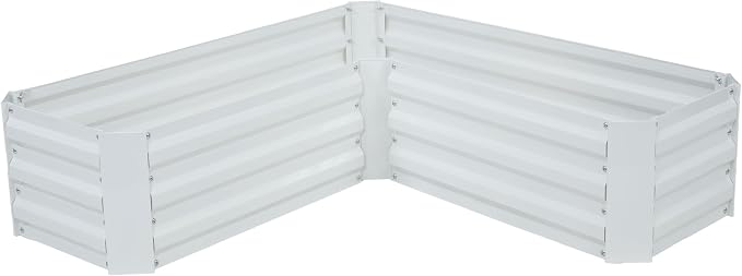Sunnydaze Galvanized Raised Garden Bed - Outdoor Planter Box for Backyard or Patio - Steel Metal Raised Bed for Gardening Vegetables, Flowers, Herbs - 47 x 47 x 12 in - Ivory White - L-Shaped