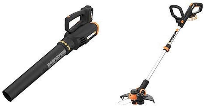 WORX WG547 20V (2.0Ah) Power Share Cordless Turbine Blower, 2-Speed, Battery and Charger Included with WG163.9 20V Cordless Grass Trimmer/Edger with Command Feed,Battery and Charger Sold Separately