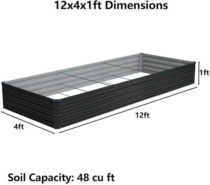Foxlang 12x4x1ft(2 Pack) Galvanized Raised Garden Bed,Outdoor Planter Box Metal Patio Kit Planting Bed for Vegetables Flowers Herb,Black