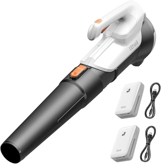 Litheli Cordless Leaf Blower with 2 Batteries (Works as Portable Power Bank), Ultra-Lightweight Electric Blower for Driveways, Patios & Decks, 2-Speed 350CFM for Dry Leaves, Dust & Car Drying