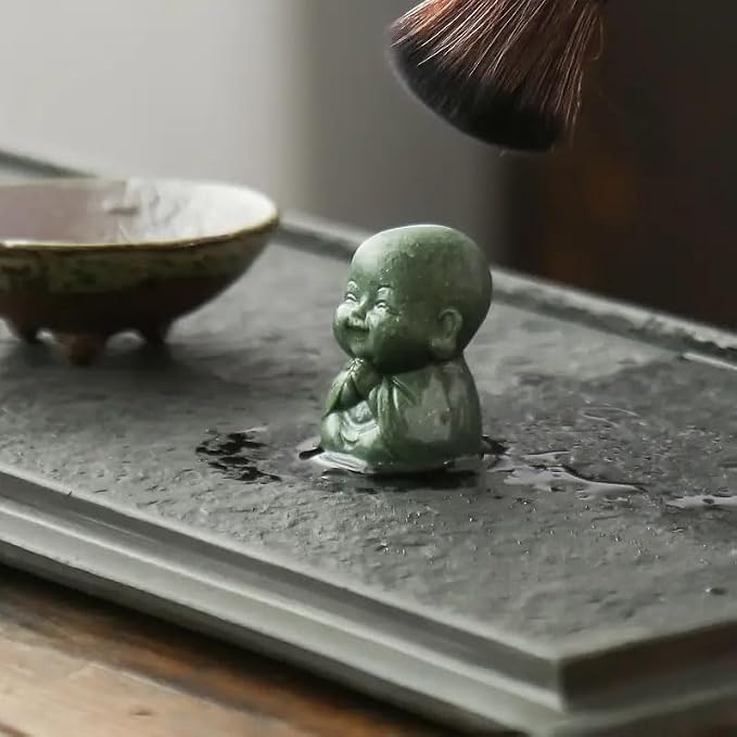 4Pcs Mini Zen Laughing Buddha Figurines Resin Praying Monk Statue Rustic Meditation Garden Ornaments for Bonsai Pots Landscaping Ornament