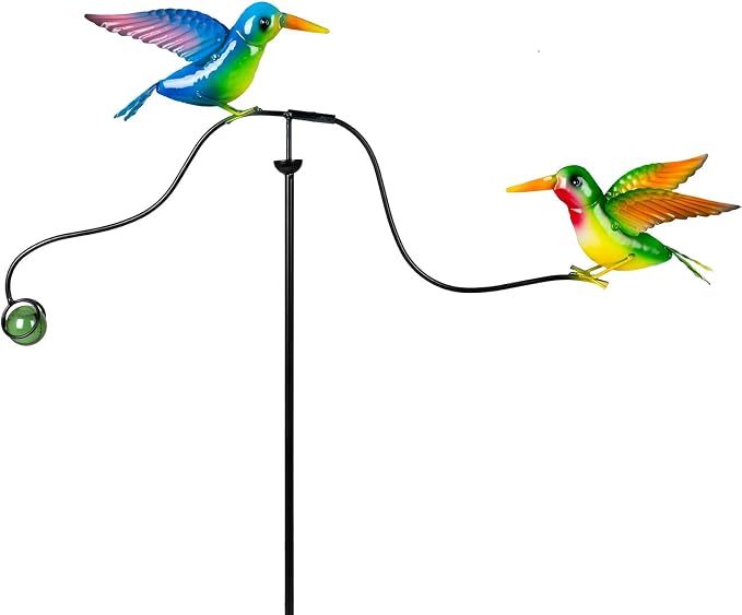 Hummingbird Metal Garden Stakes, in Motion Spinner Garden Balancing Stake, 46 Inch Bird Balancer Stake for Spring Outdoor Yard Art Decorations