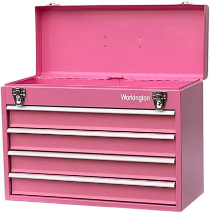Workington Portable Metal Tool Chest with 4 Drawers, 20" 4-Drawer Tool Chest Cabinet with Ball Bearing Drawer Slides, Steel Tool Storage Box Organizer 4004 Pink