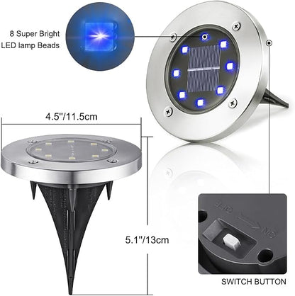 LYHOPE Solar Ground Lights Outdoor, 8 Pack 8 LED Solar Disk Lights Waterproof Garden In-ground Pathway Light Landscape Lighting for Lawn,Yard,Deck,Patio,Walkway (Blue)