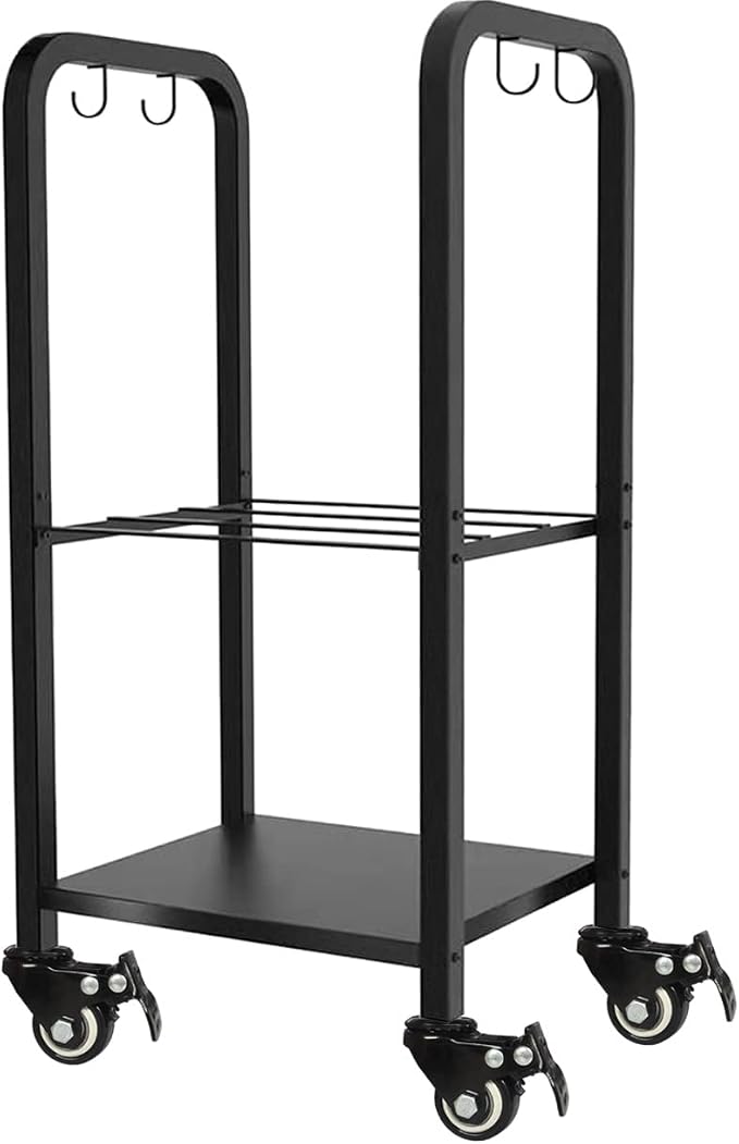 2-Tier Fireplace Firewood Rack Holder for Indoor Outdoor, Small Fire Wood Holder Log Storage Stacker Stand for Patio, Black(With Wheels)