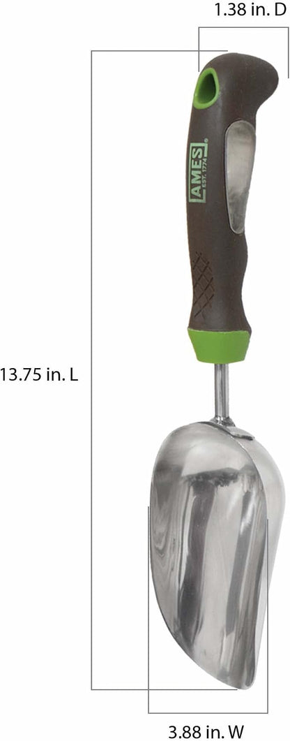 AMES 2445400 Stainless Steel Hand Soil Scoop with Ergo Gel Grip, 13-Inch, Gray