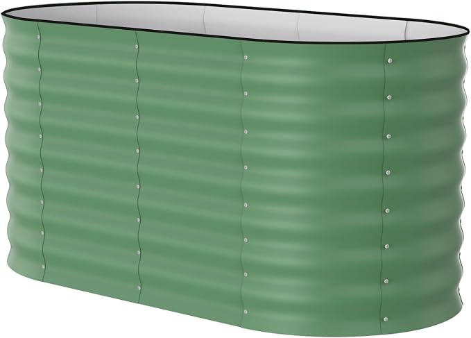 Garvee 4x2x2ft Galvanized Raised Garden Bed, Oval Metal Planter Box with Anti-Cut Safety Edges, 119 Gallons Rust-Resistant Deep Root Planter for Outdoor Vegetables, Flowers, Herbs, Green