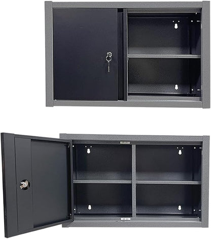 Metal Wall Cabinet Lockable Steel Cabinet Included 2 Removable Shelves Steel Cabinet Black&Grey for Garage Basement