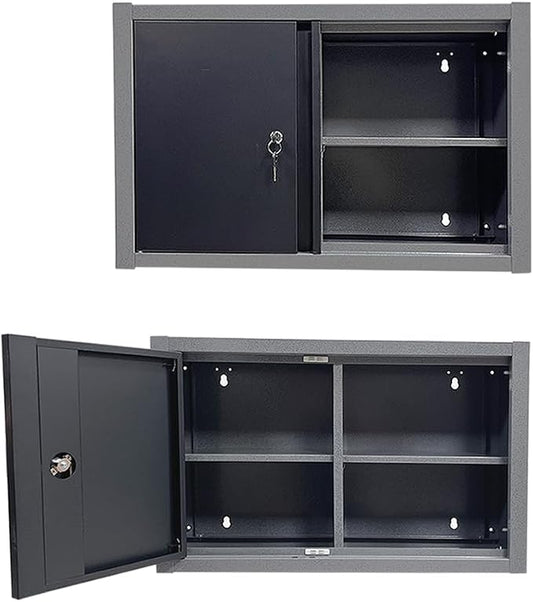 Metal Wall Cabinet Lockable Steel Cabinet Included 2 Removable Shelves Steel Cabinet Black&Grey for Garage Basement