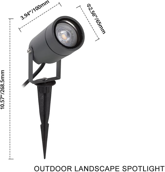 DAWALIGHT Outdoor Spot Light, Landscape Lighting 6W Spotlight for Yard, Replaceable GU10 Bulb 110V 3000K IP65 Waterproof, Aluminum, 5ft Cable Garden Patio Driveway House,Dark Grey