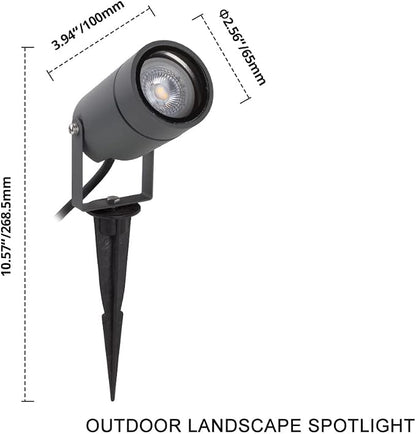DAWALIGHT Outdoor Spot Light, Landscape Lighting 6W Spotlight for Yard, Replaceable GU10 Bulb 110V 3000K IP65 Waterproof, Aluminum, 5ft Cable Garden Patio Driveway House,Dark Grey