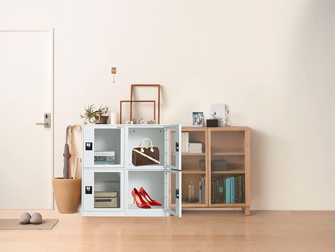 MECOLOR Vertical Single-Layer Small lockers with Padlocks and latches, 2 or 3 compartments, for Employees, Families, Offices, Schools, supermarkets and Other Places, (Full White, G2V)
