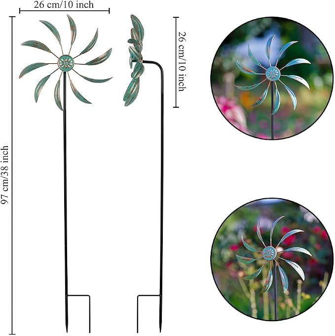 Metal Wind Spinners Outdoor,Garden Pinwheels Wind Sculptures | Small Windmills for Yard and Garden Decor