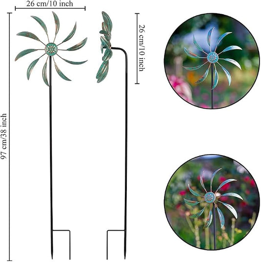 Stargarden 2Pack Wind Spinners Outdoor, Garden Pinwheels | Metal Wind Sculptures, Small Windmills for Yard and Garden Decor