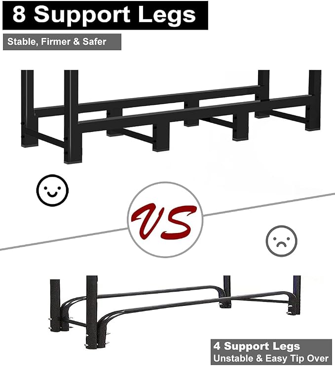 Koutemie 4Ft Outdoor Firewood Rack Holder for Fireplace Wood Storage, Adjustable Fire Log Stacker Stand, Black