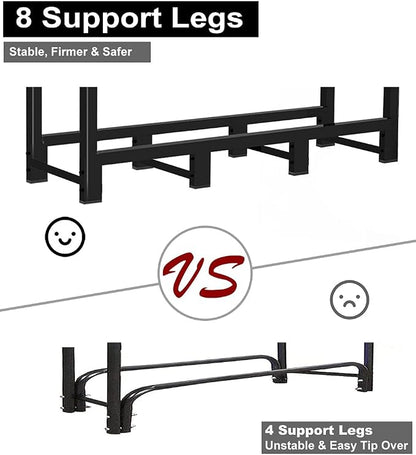 Koutemie 4Ft Outdoor Firewood Rack Holder for Fireplace Wood Storage, Adjustable Fire Log Stacker Stand, Black