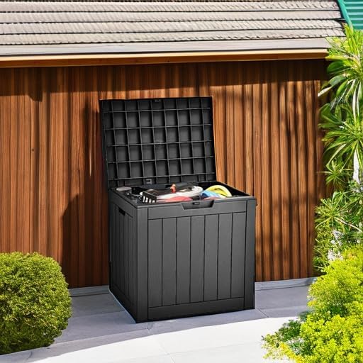 YITAHOME 31 Gallon Outdoor Storage Deck Box | Waterproof Resin Package Delivery and Storage Box with Lockable Lid for Patio Furniture Cushions, Pool Accessories, Garden