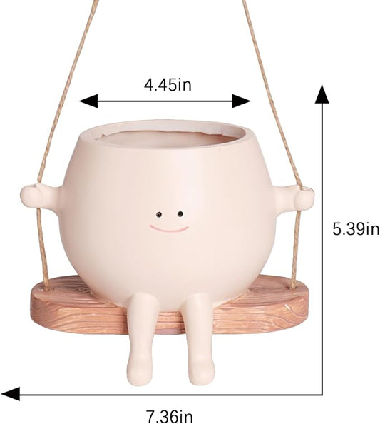 Large Swinging Smiley Face Planter Pot Hanging Flower Planters for Indoor and Outdoor Plants, Funny Succulent Pots for String of Pearls Plant Live- Ideal Gifts for Mother's Day and Christmas