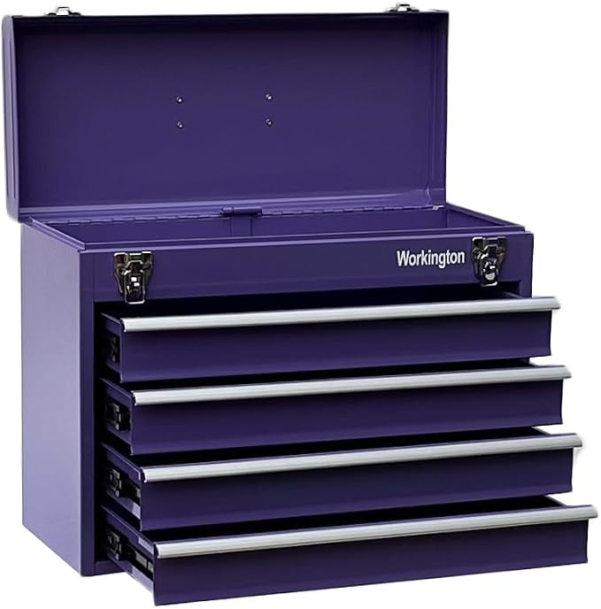 Workington Portable Metal Tool Chest with 4 Drawers, 20" 4-Drawer Tool Chest Cabinet with Ball Bearing Drawer Slides, Steel Tool Storage Box Organizer 4004 Purple
