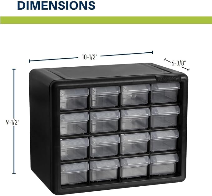 Akro-Mils 16-Drawer Plastic Drawer Storage Cabinet for Garage Organization, Beads, Makeup Organizer, Building Bricks Storage, Teacher Toolbox, 10-1/2" W x 6-1/2" D x 8-1/2" H, 10116 Black (Pack of 2)